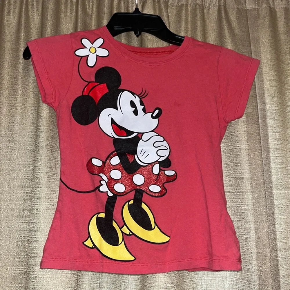 Disney Girls L 6X Minnie Mouse Soft Red Short Sleeve Shirt